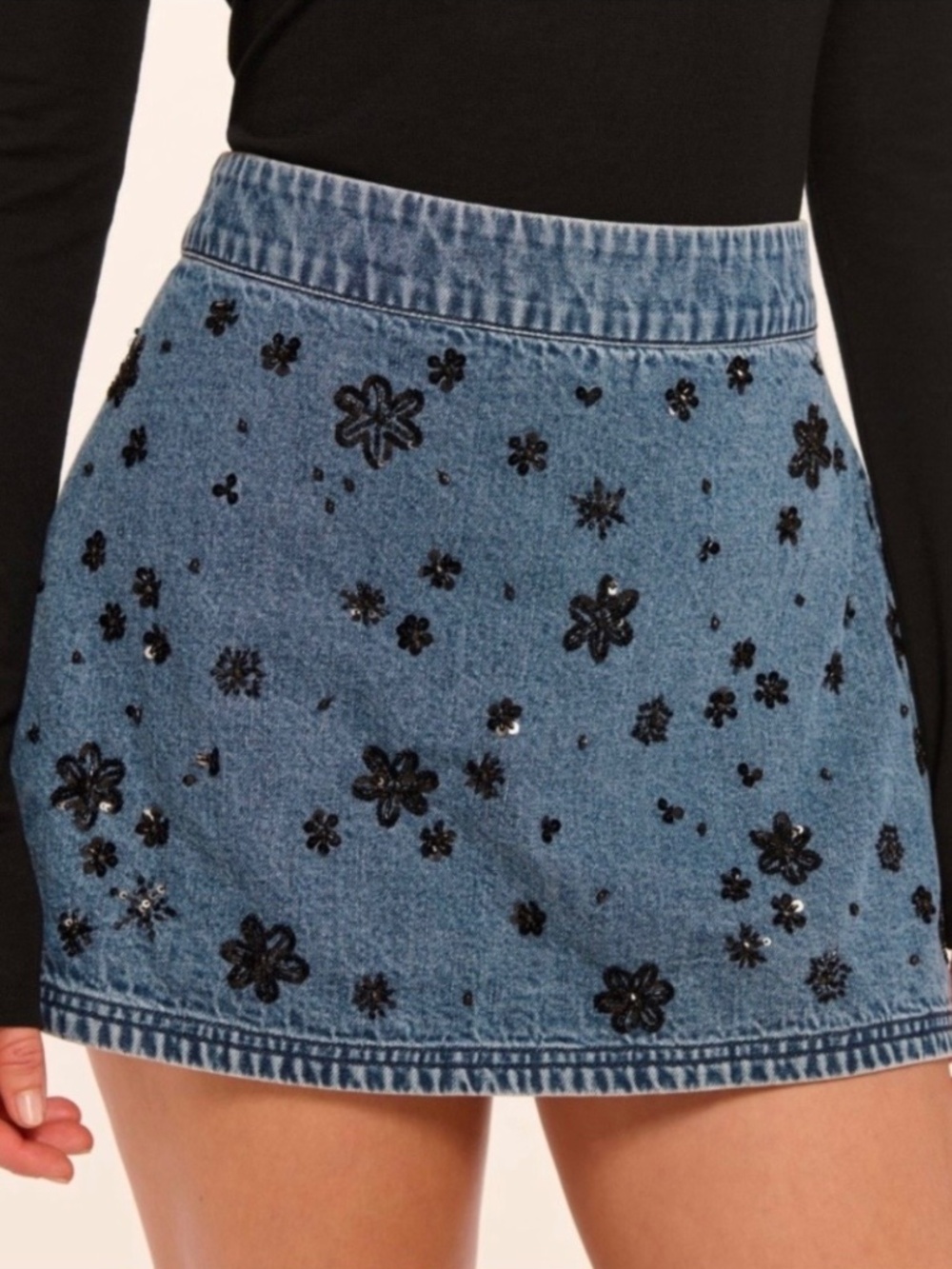 Ramy Brook Sally Skirt in Floral Bead Denim Size 8